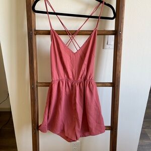 Pinkish/Red Strappy Summer Casual Romper with Open Back